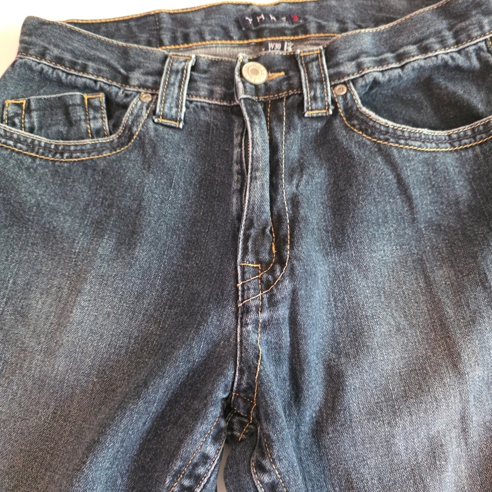 THRE3 Men's Jeans W30 L30 Dark Wash Straight Leg 100% Cotton - Picture 3 of 12